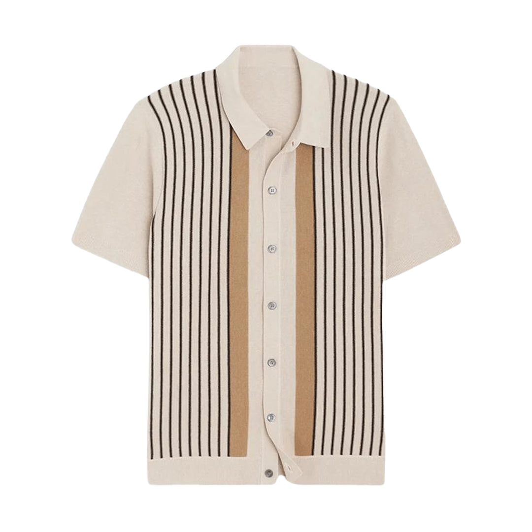 Striped Knit Button-Down Polo