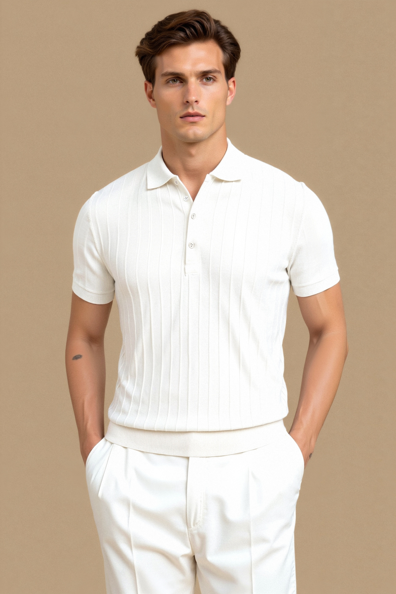 VALENTE Vertical Striped Button Up Polo