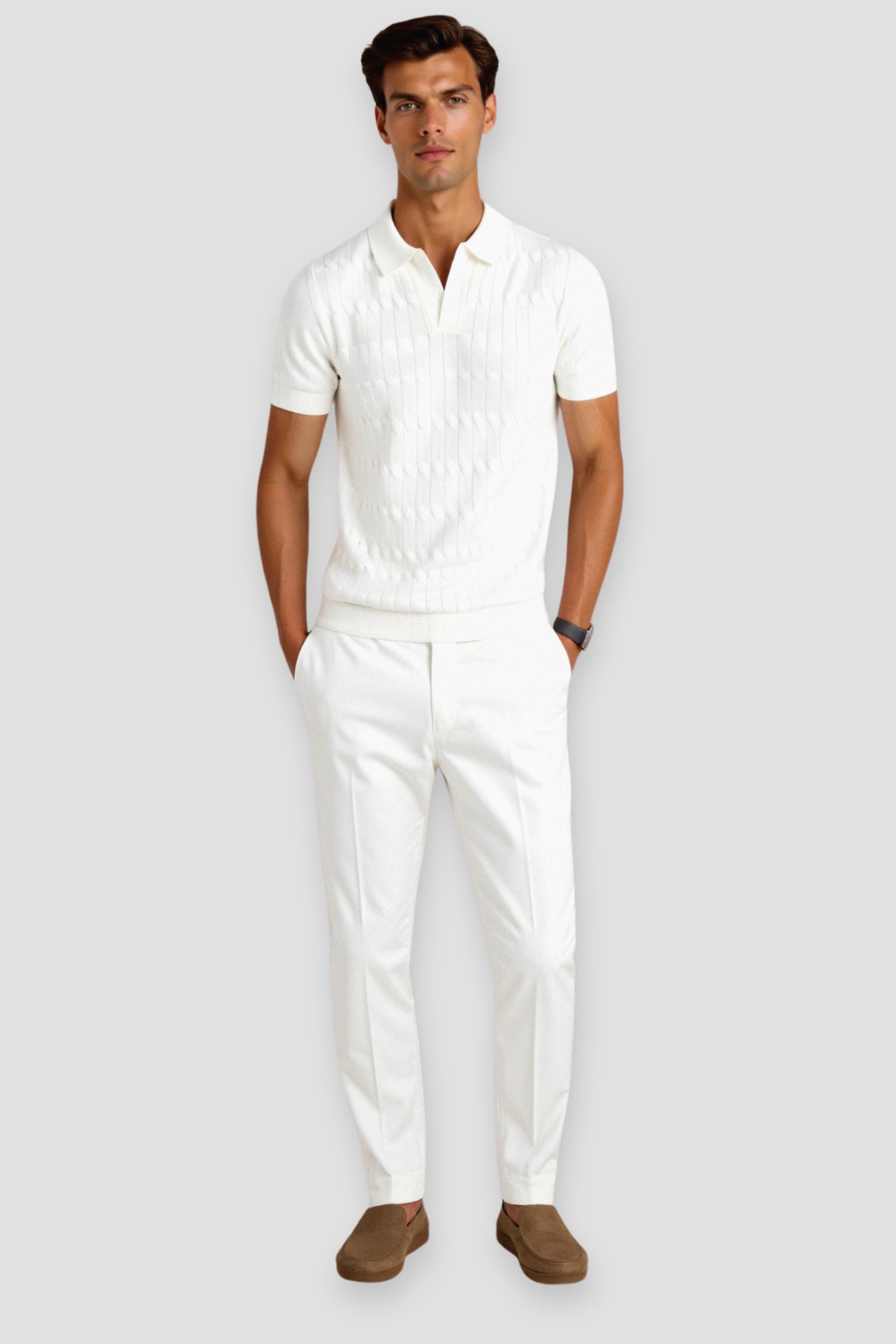 VALENTE Premium V-Neck Cable Knit Polo