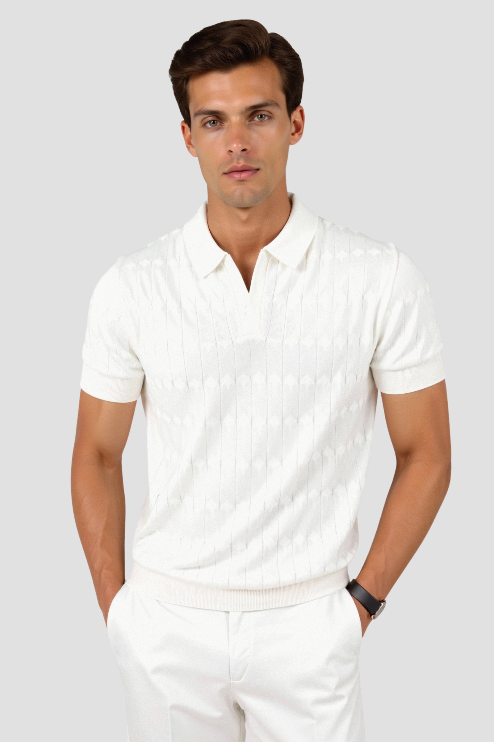 VALENTE Premium V-Neck Cable Knit Polo