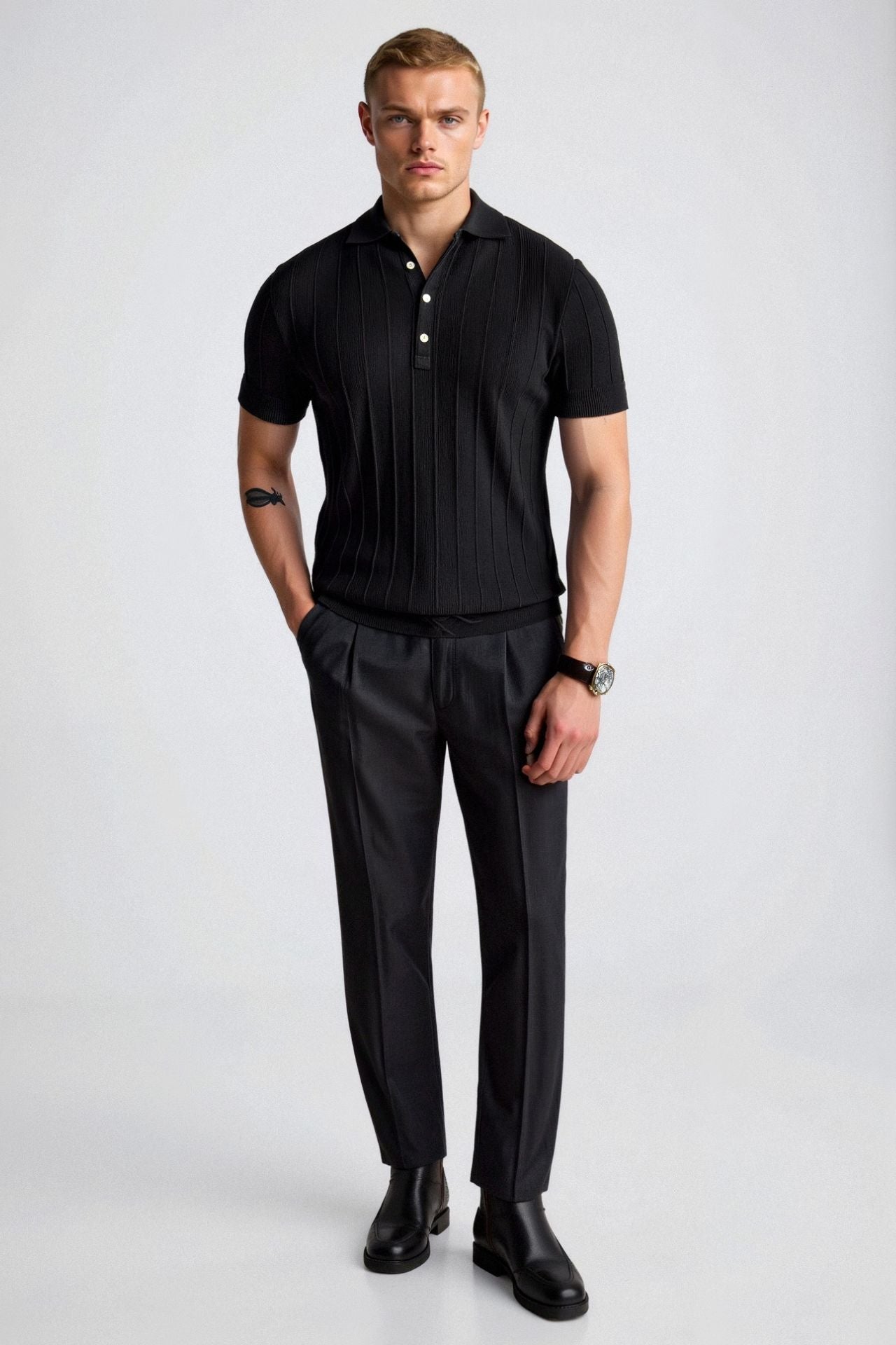 VALENTE Vertical Striped Button Up Polo