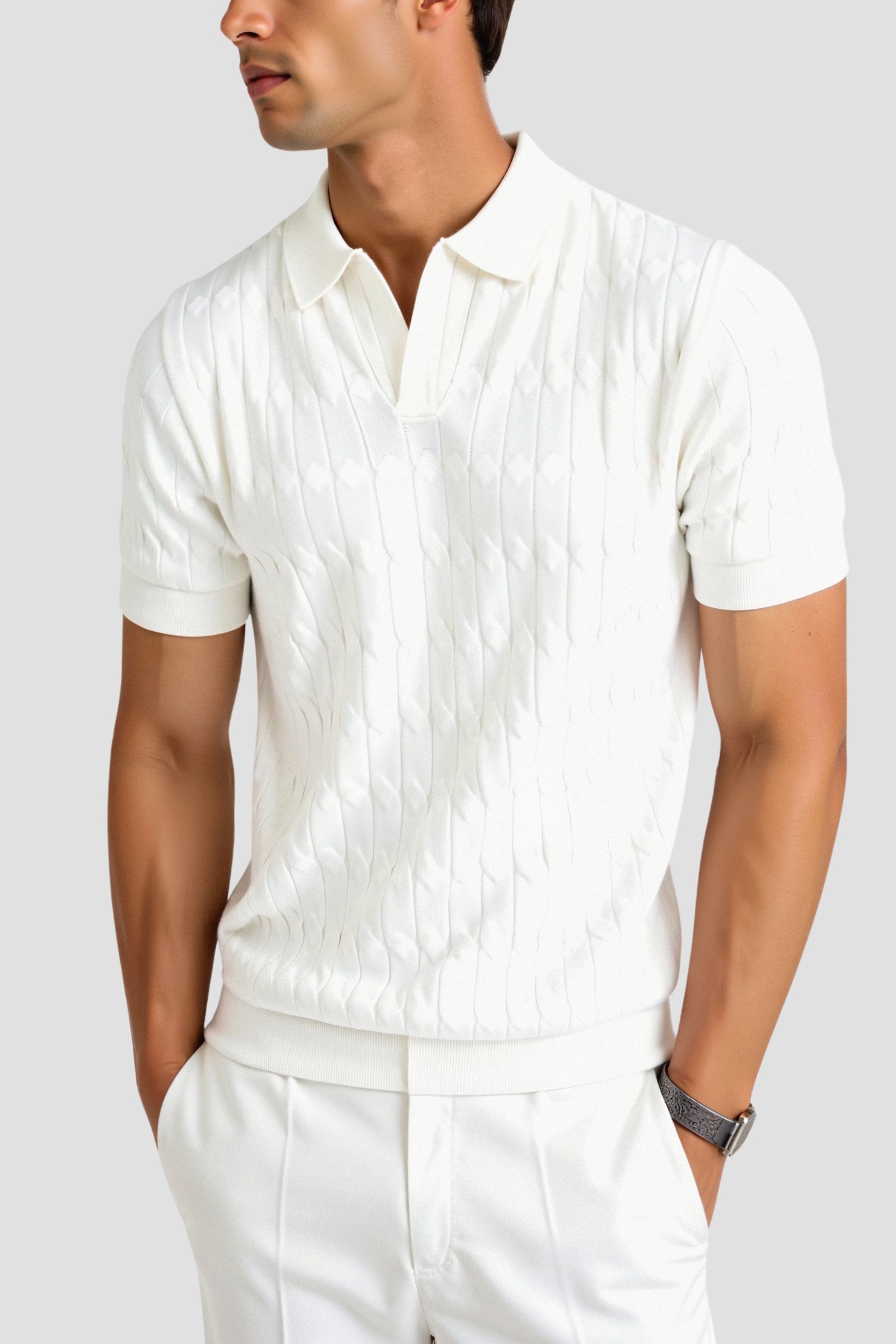 VALENTE Premium V-Neck Cable Knit Polo