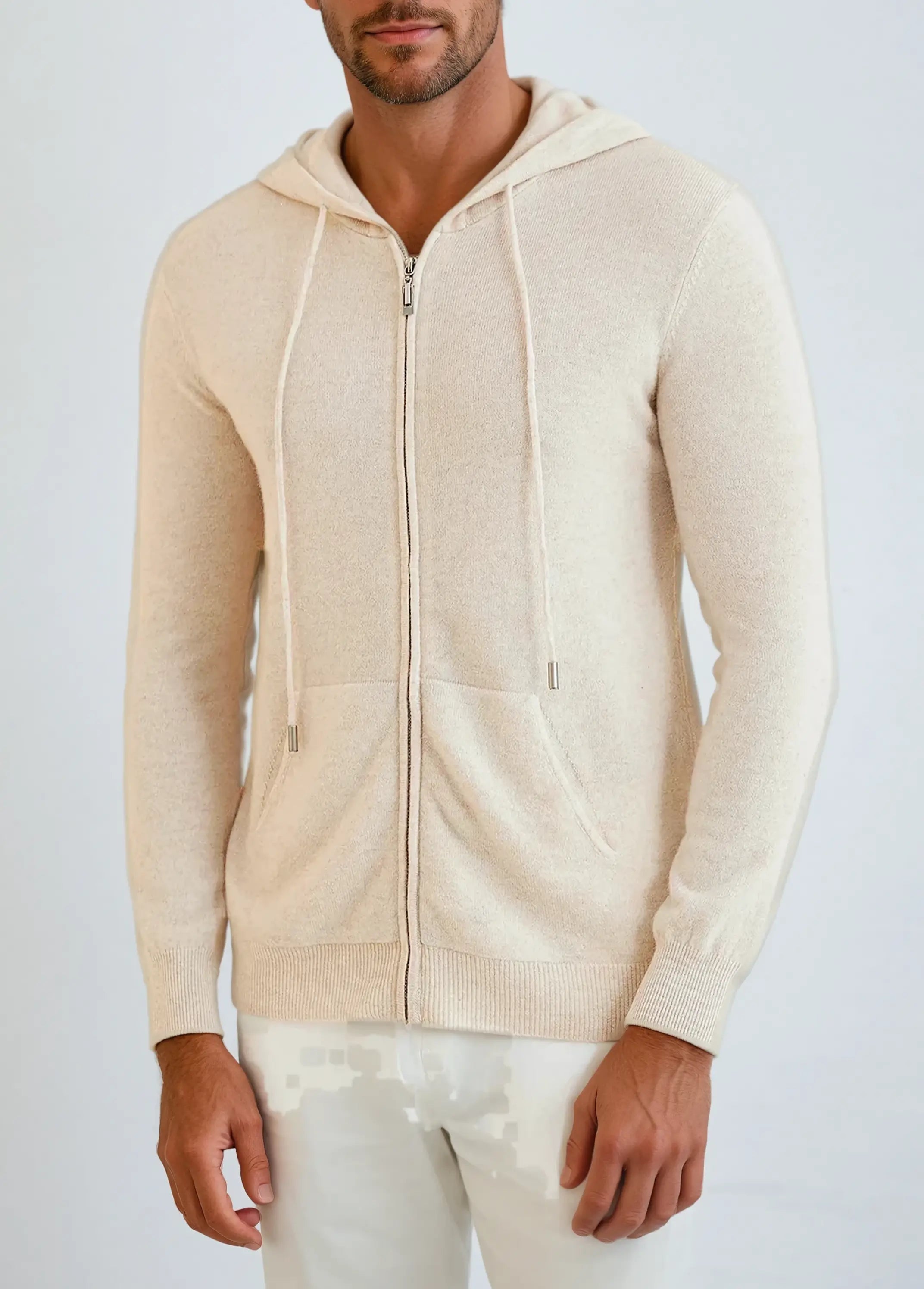Cashmere Knit Zip Vest – Cream Beige