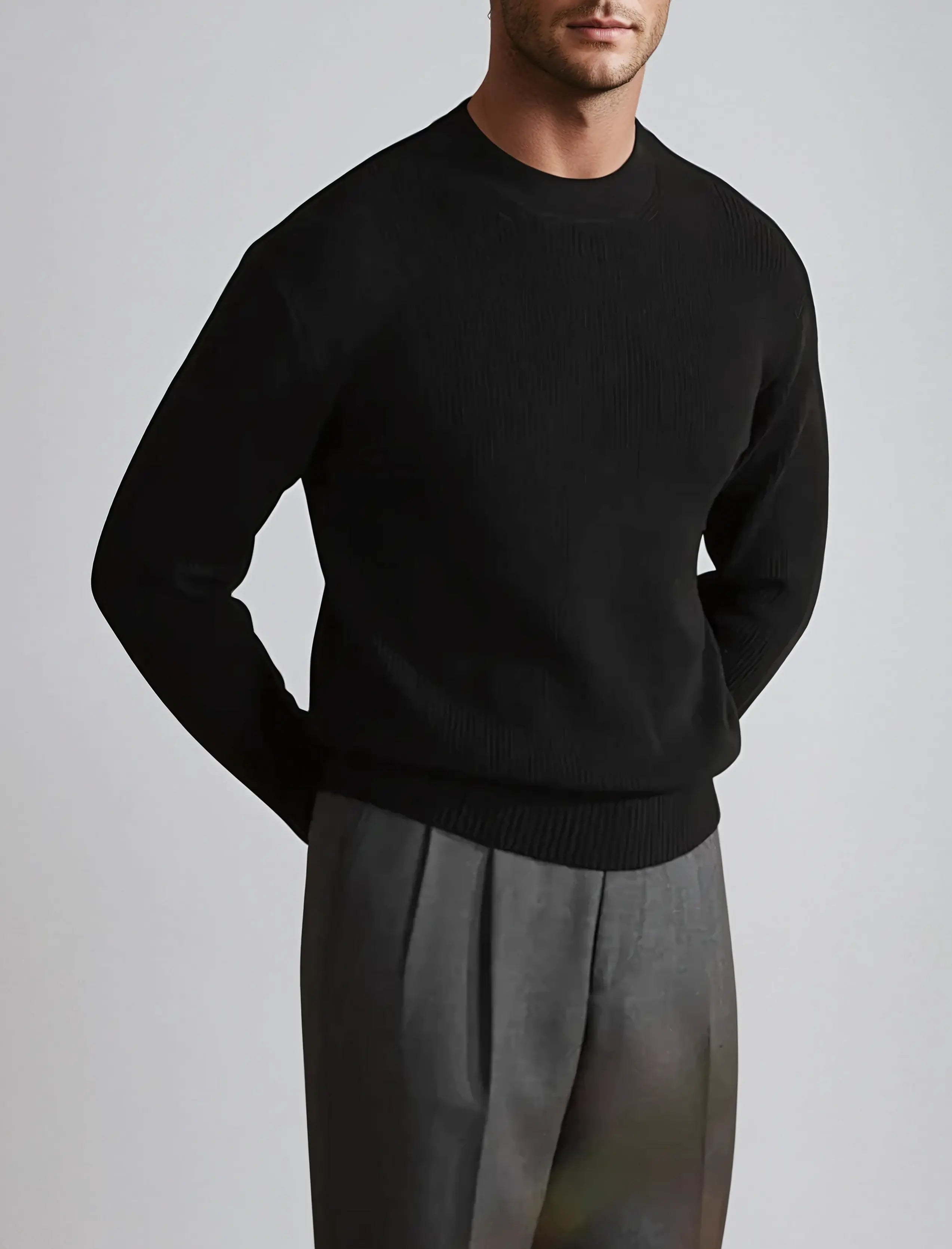 Ribbed Crew Neck Sweater – Black
