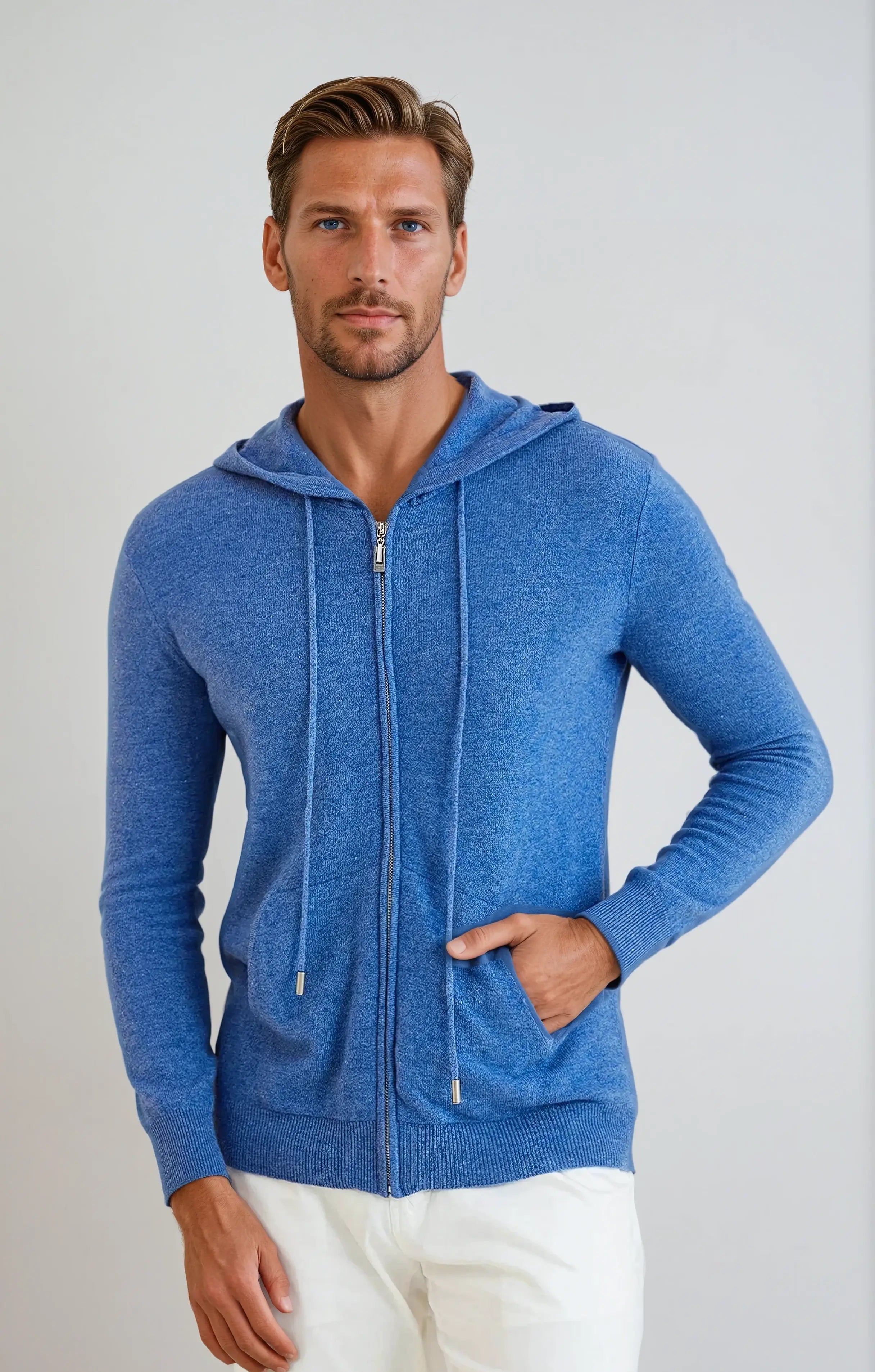 Cashmere Knit Zip Vest – Azur Blue