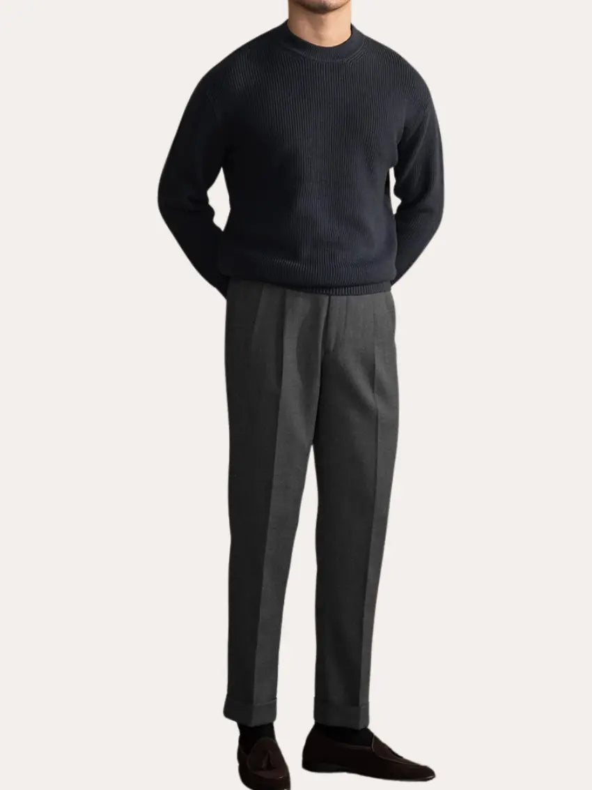 Ribbed Crew Neck Sweater – Navy Blue