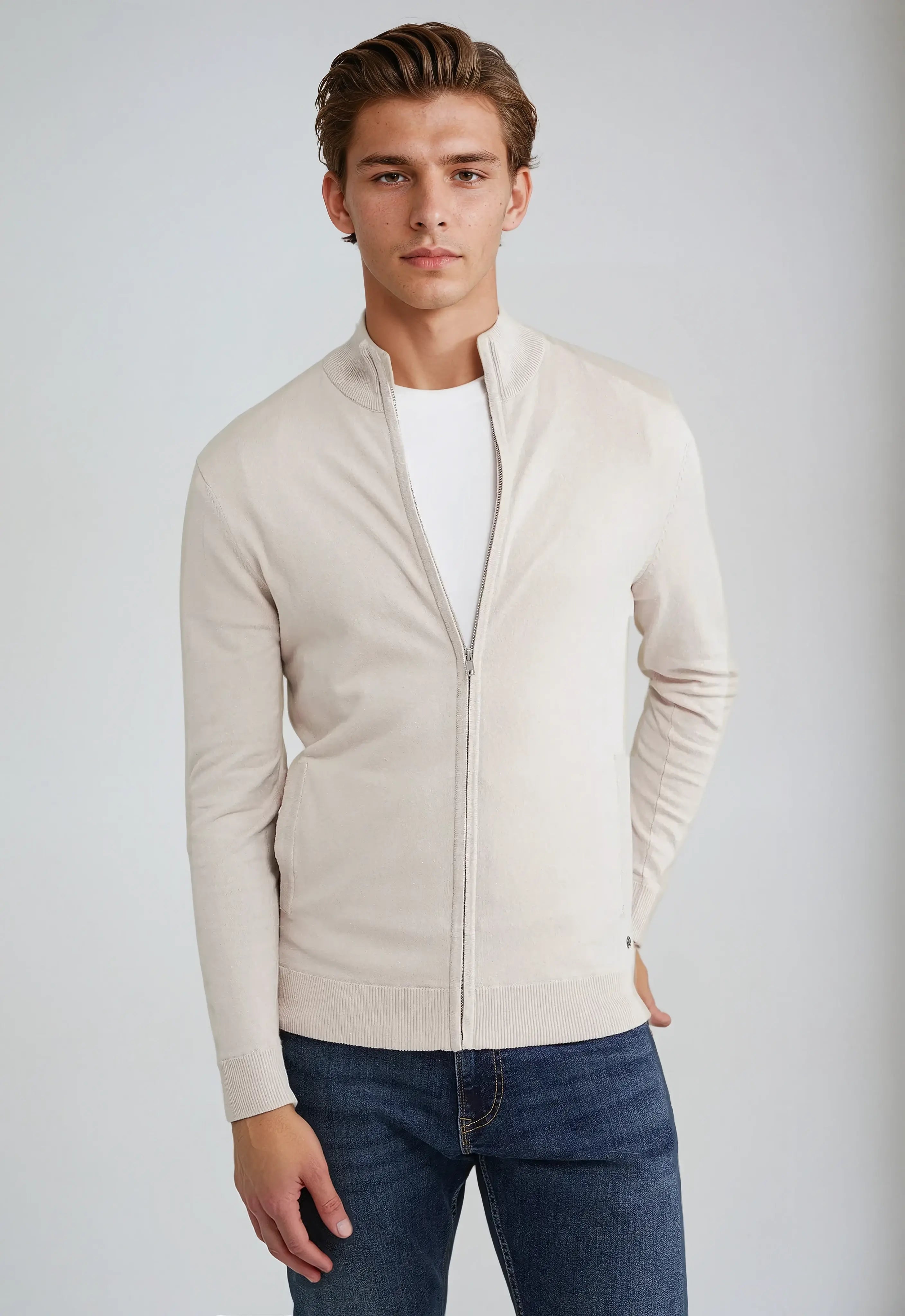 Full Zip Sweater – Beige