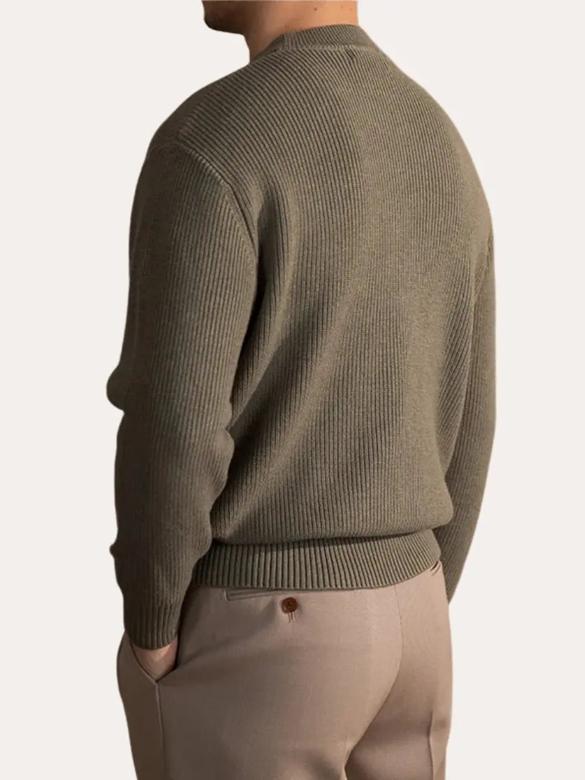 Ribbed Crew Neck Sweater – Olive Green