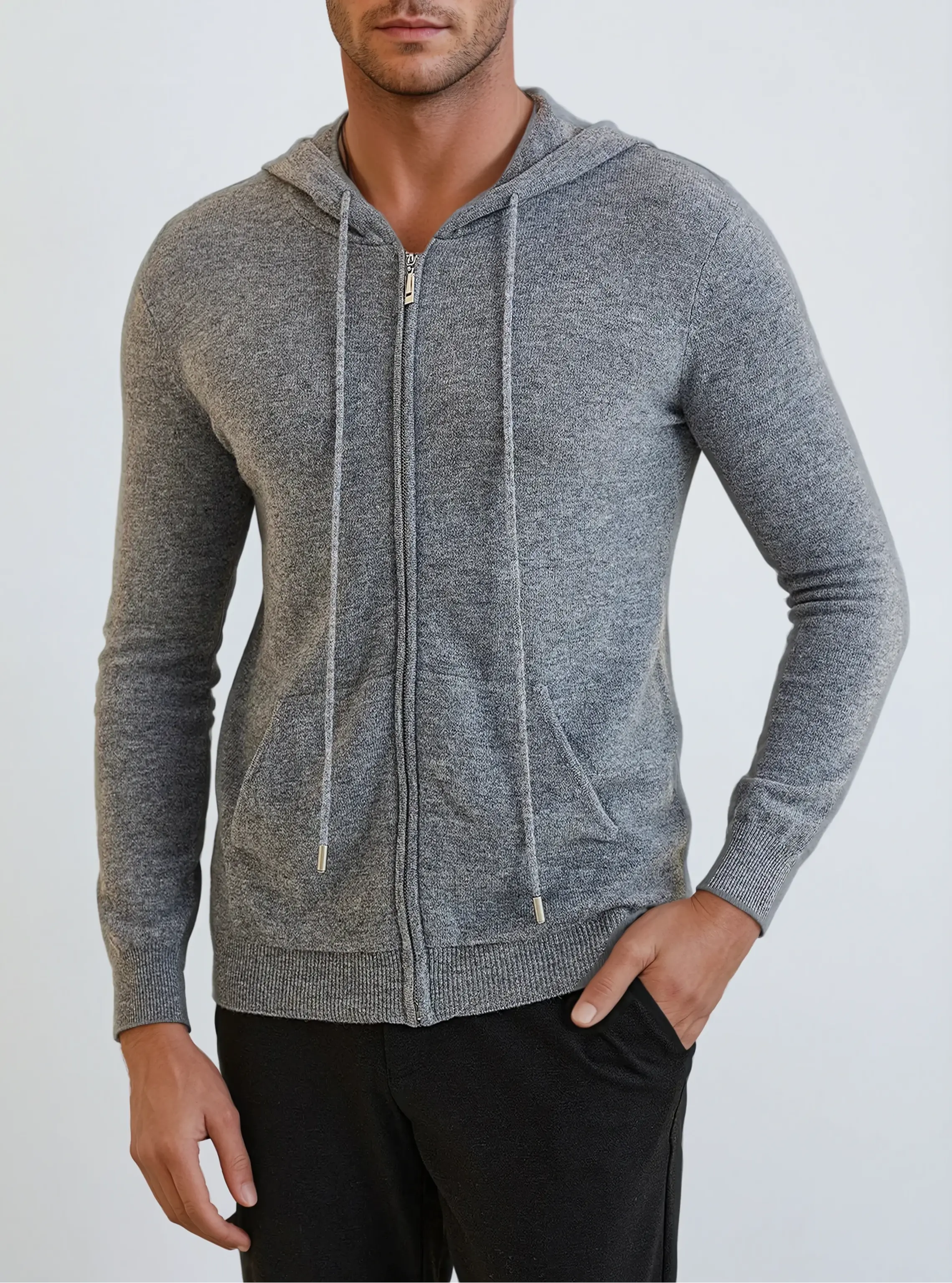 Cashmere Knit Zip Vest - Dark Grey