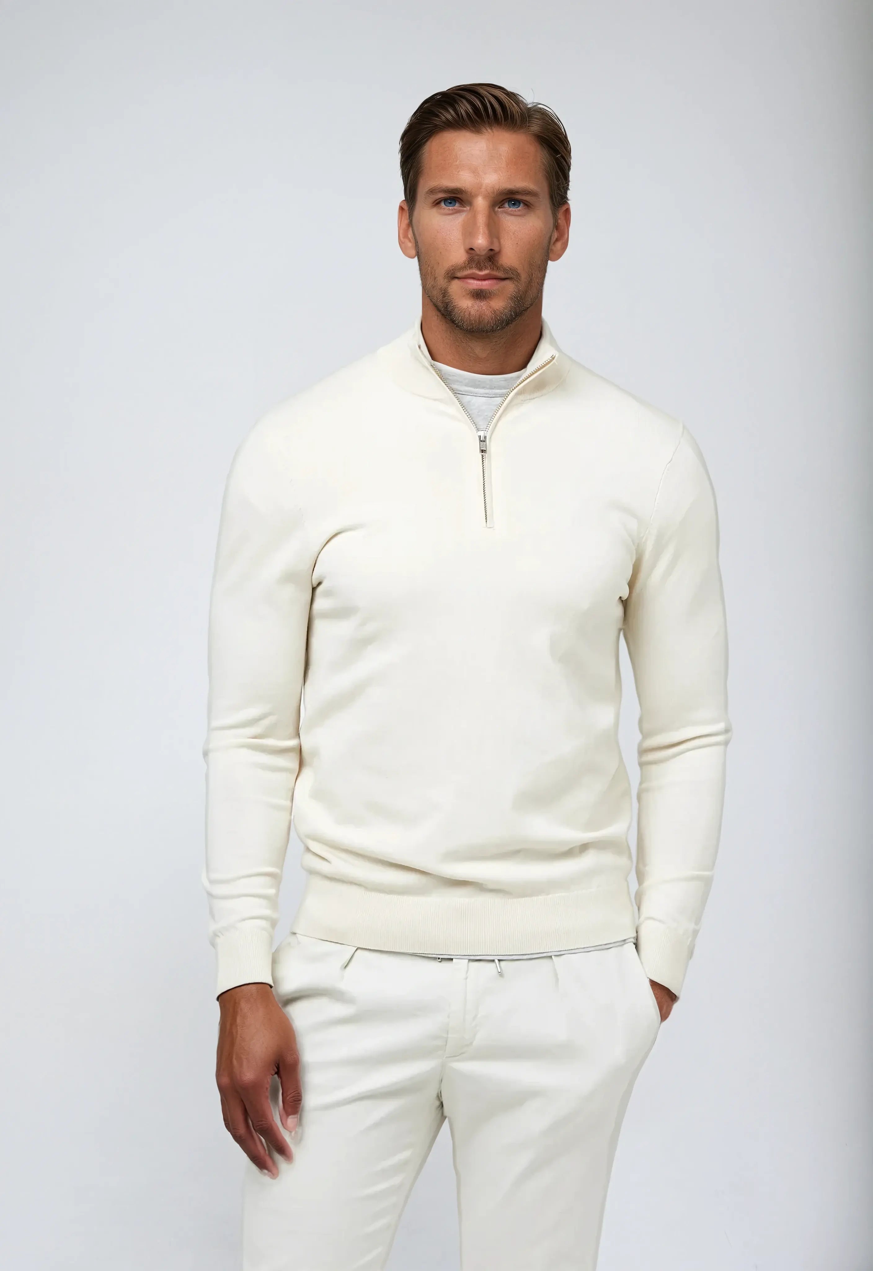 Essential Half Zip Sweater – White