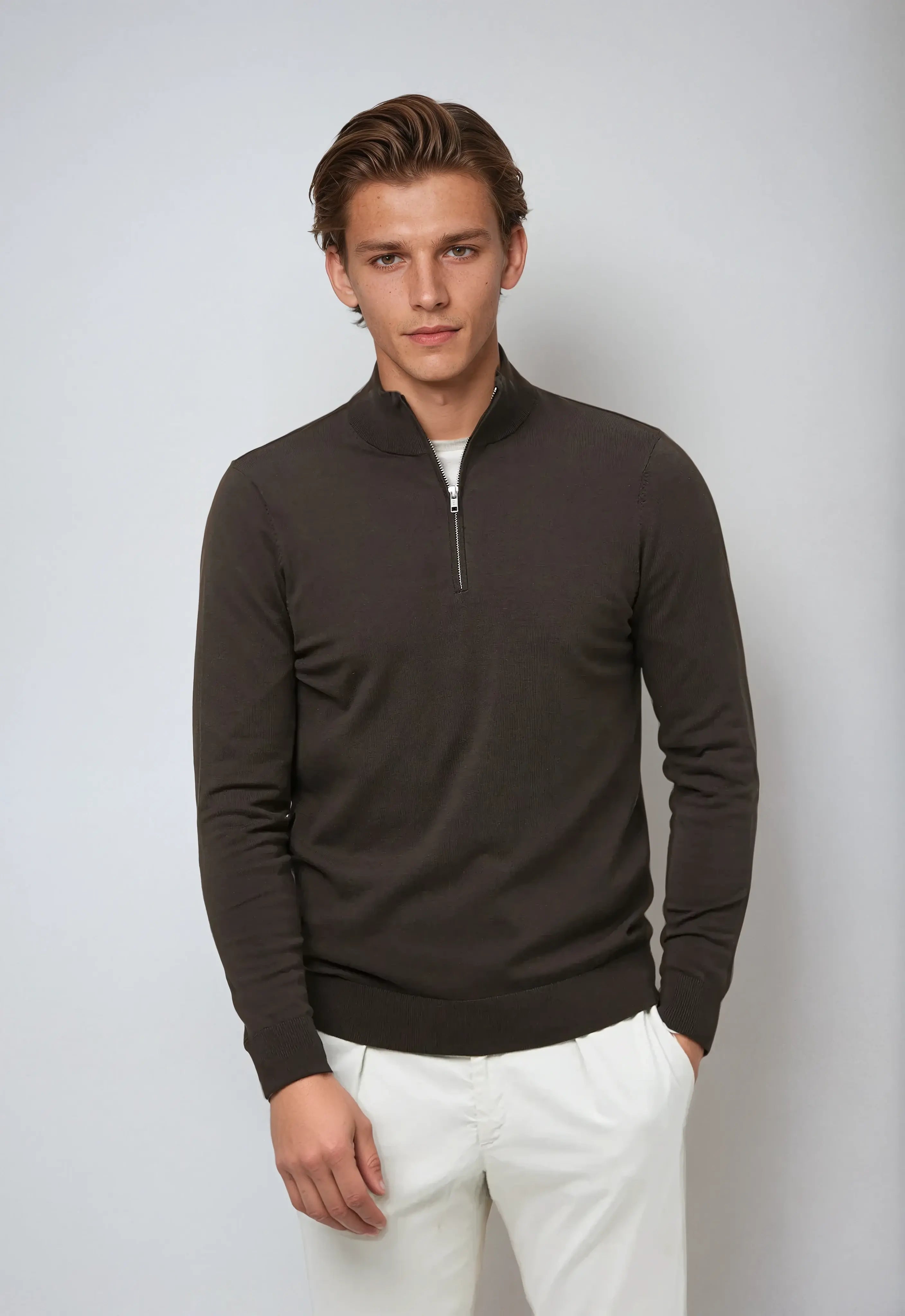 Essential Half Zip Sweater – Dark Brown