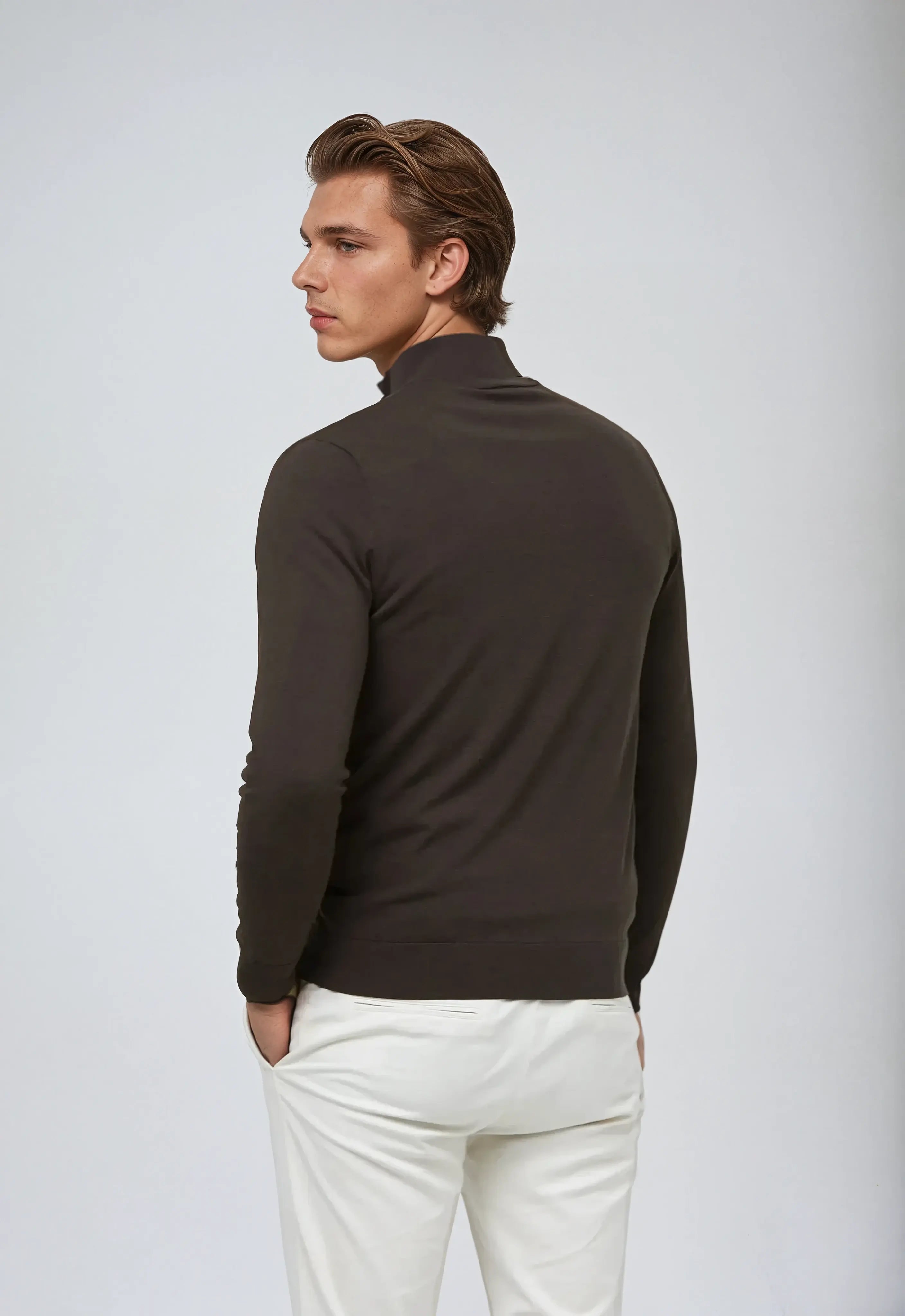 Essential Half Zip Sweater – Dark Brown