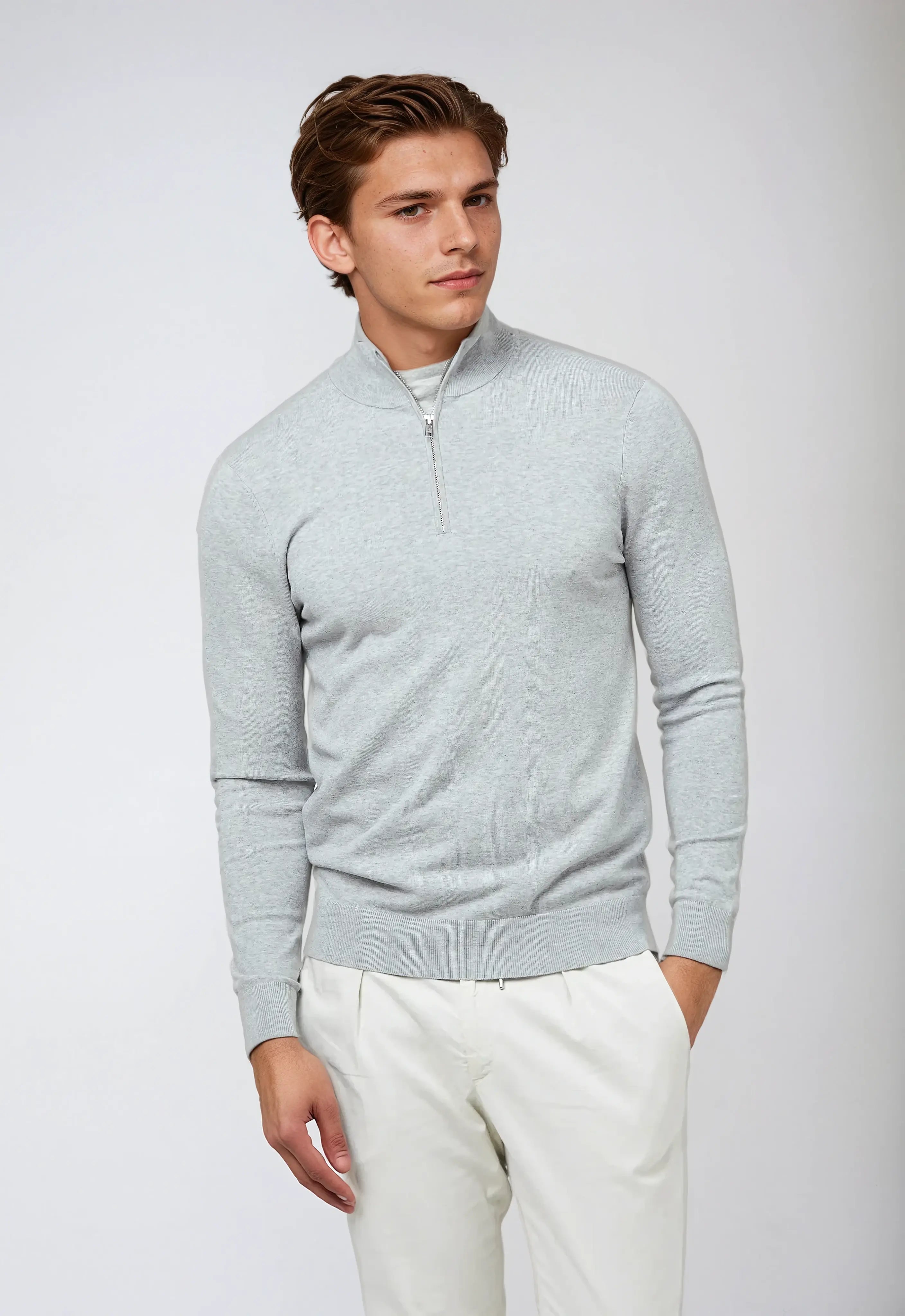 Essential Half Zip Sweater – Light Grey