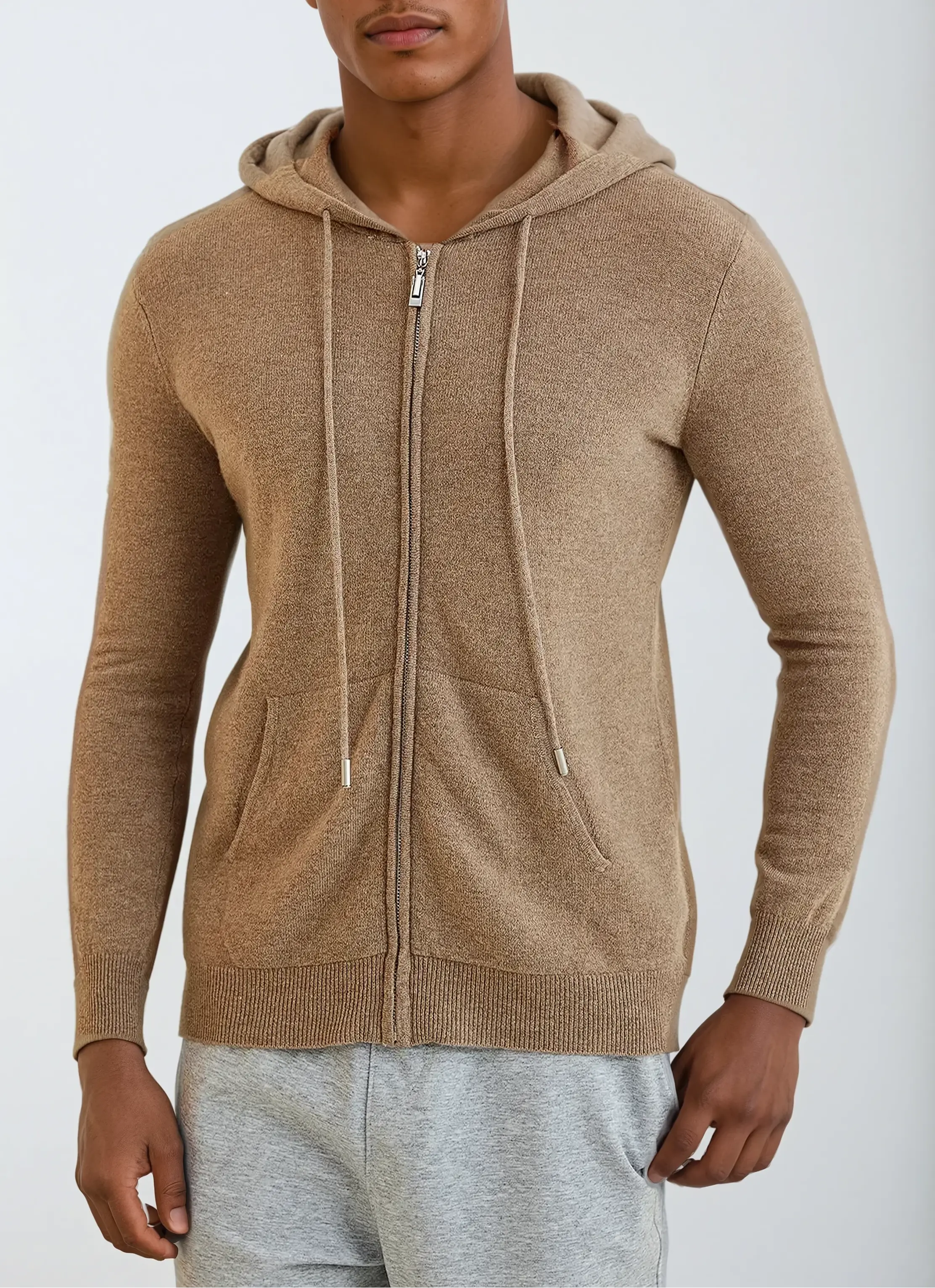 Cashmere Knit Zip Vest – Khaki Artisan