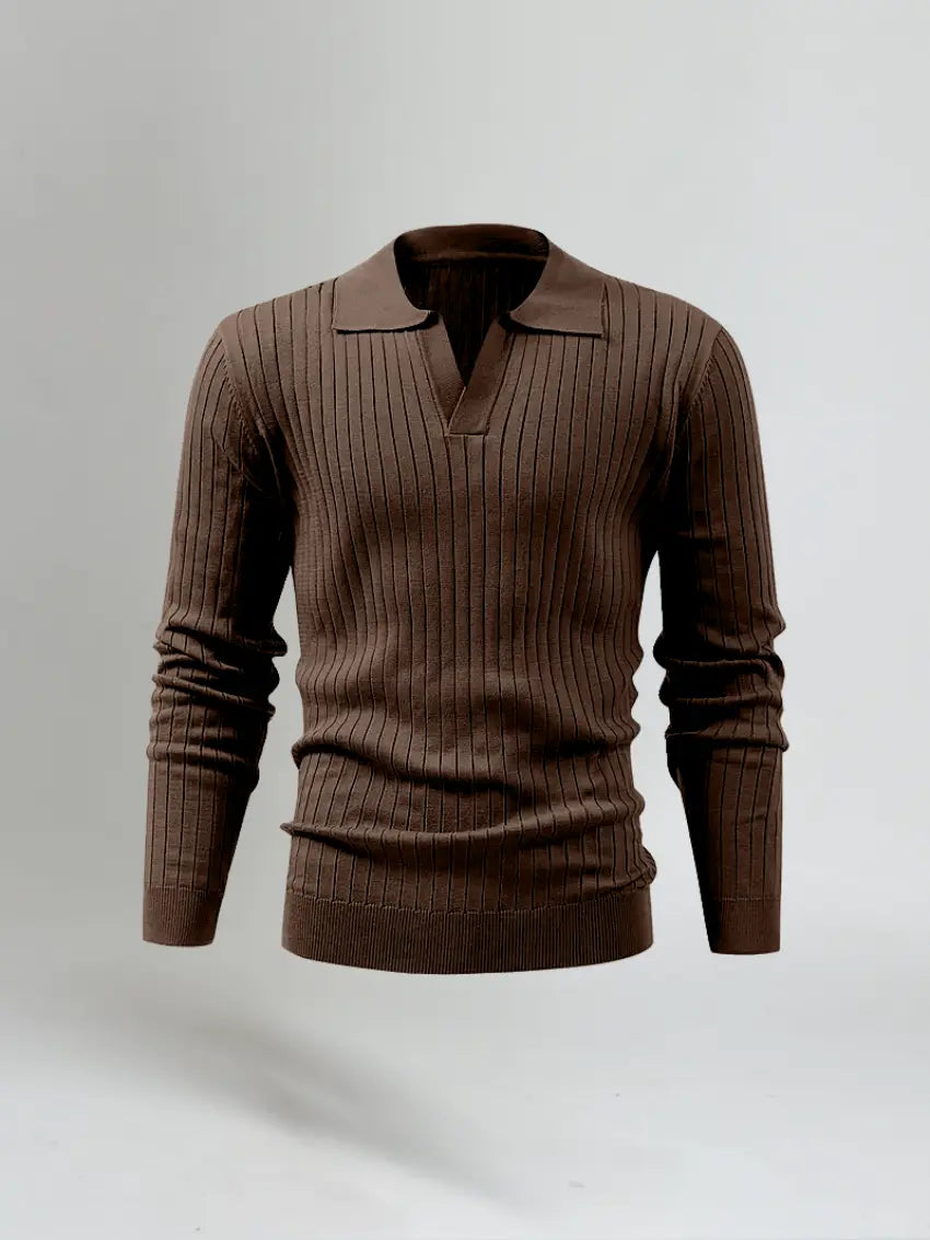 Striped Long-Sleeve Polo – Brown