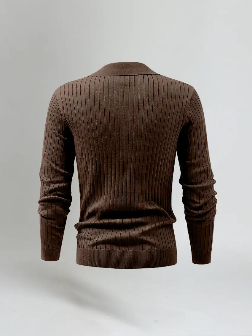 Striped Long-Sleeve Polo – Brown