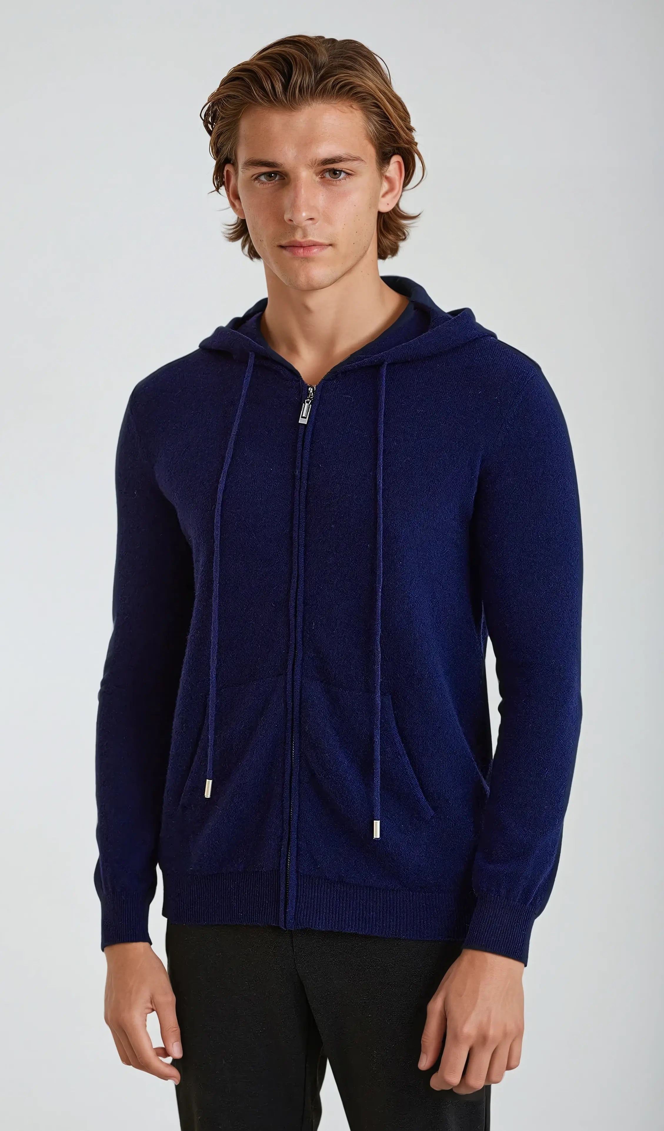 Cashmere Knit Zip Vest – Navy Blue
