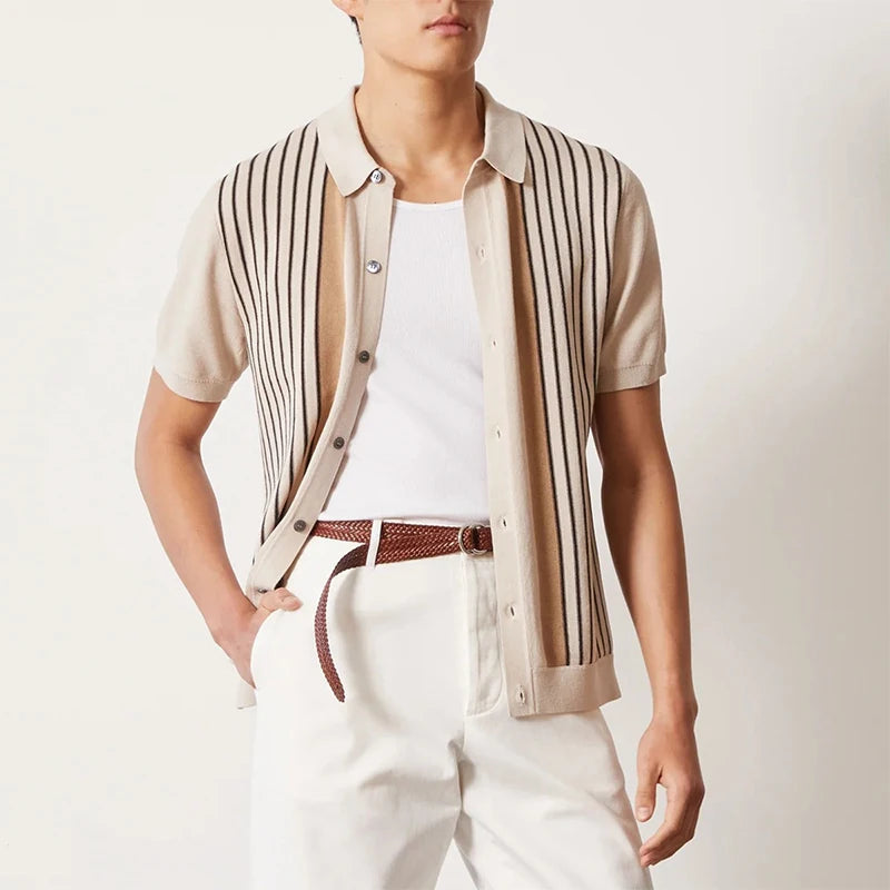 Striped Knit Button-Down Polo