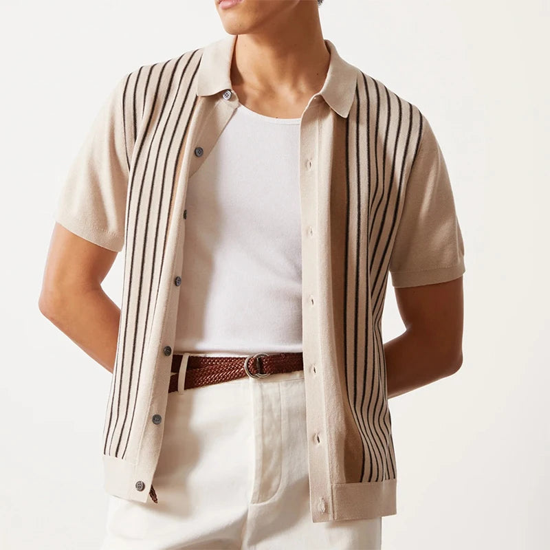 Striped Knit Button-Down Polo