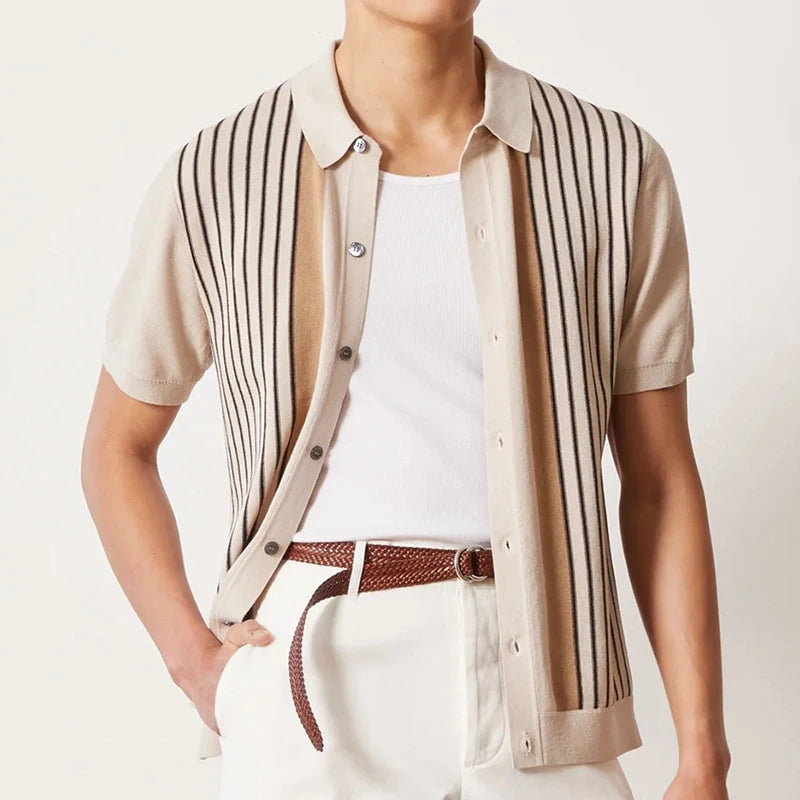 Striped Knit Button-Down Polo