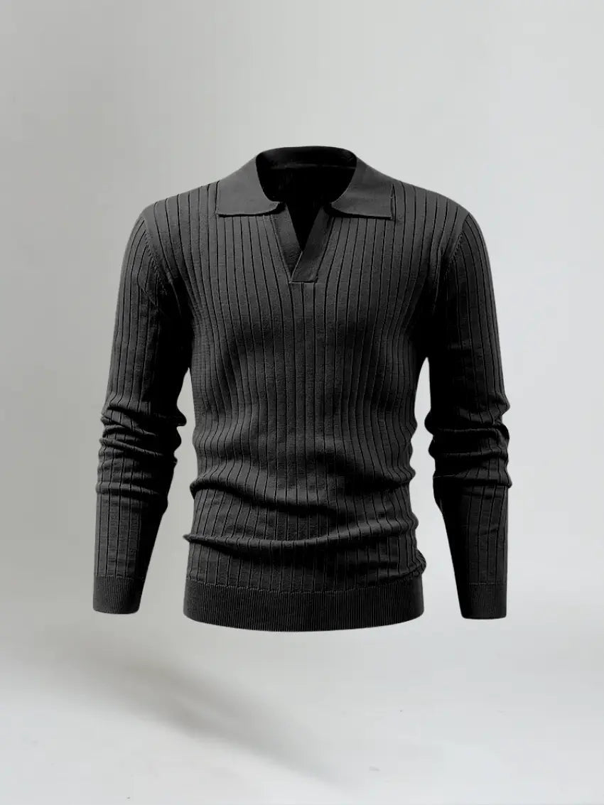 Striped Long-Sleeve Polo – Black