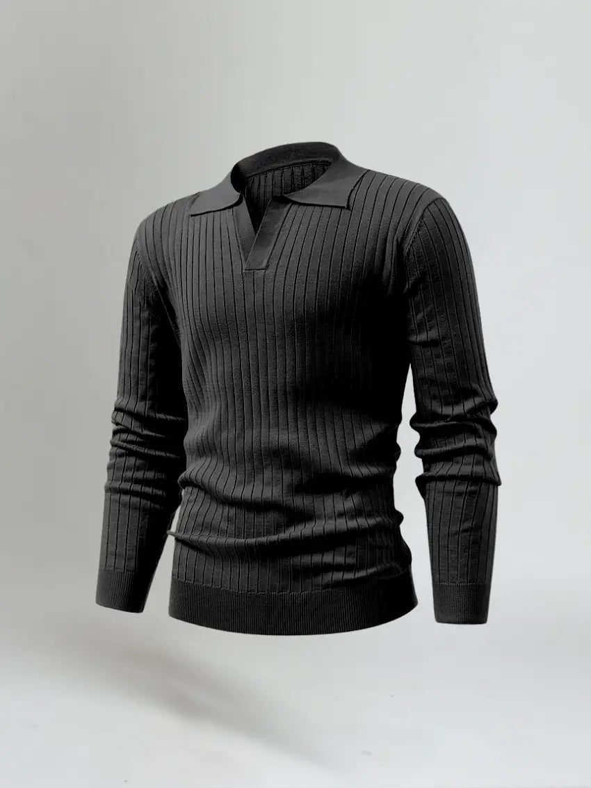 Striped Long-Sleeve Polo – Black