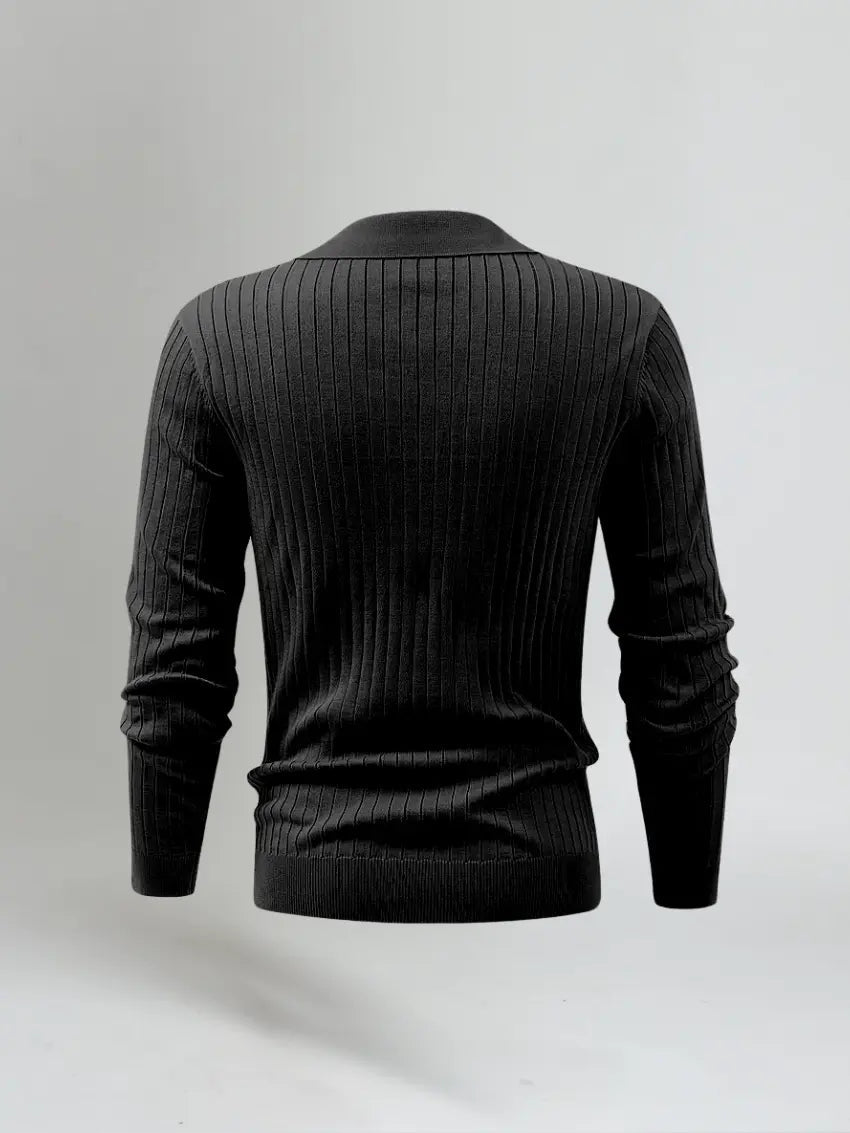 Striped Long-Sleeve Polo – Black