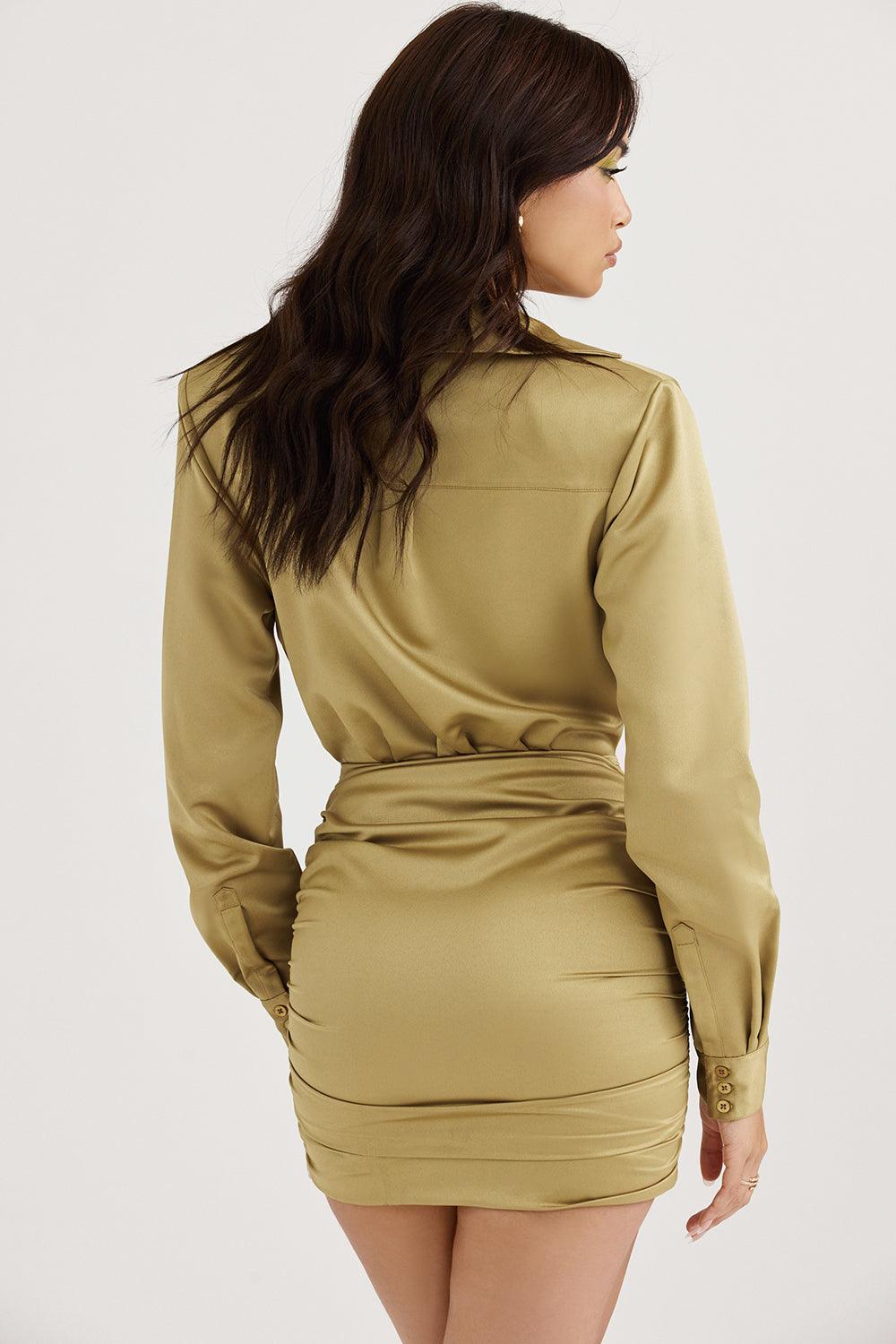 VALENTE® | Olive Satin Shirt Dress