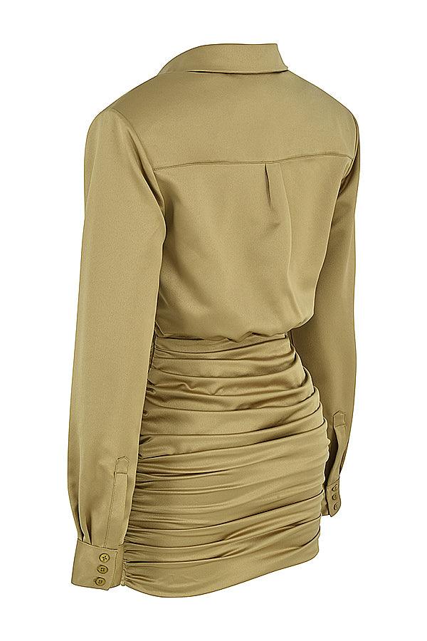 VALENTE® | Olive Satin Shirt Dress
