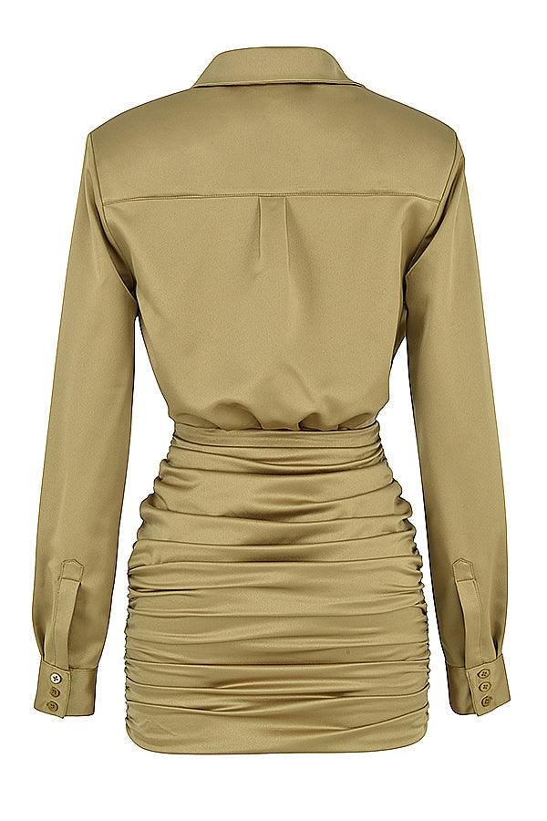 VALENTE® | Olive Satin Shirt Dress